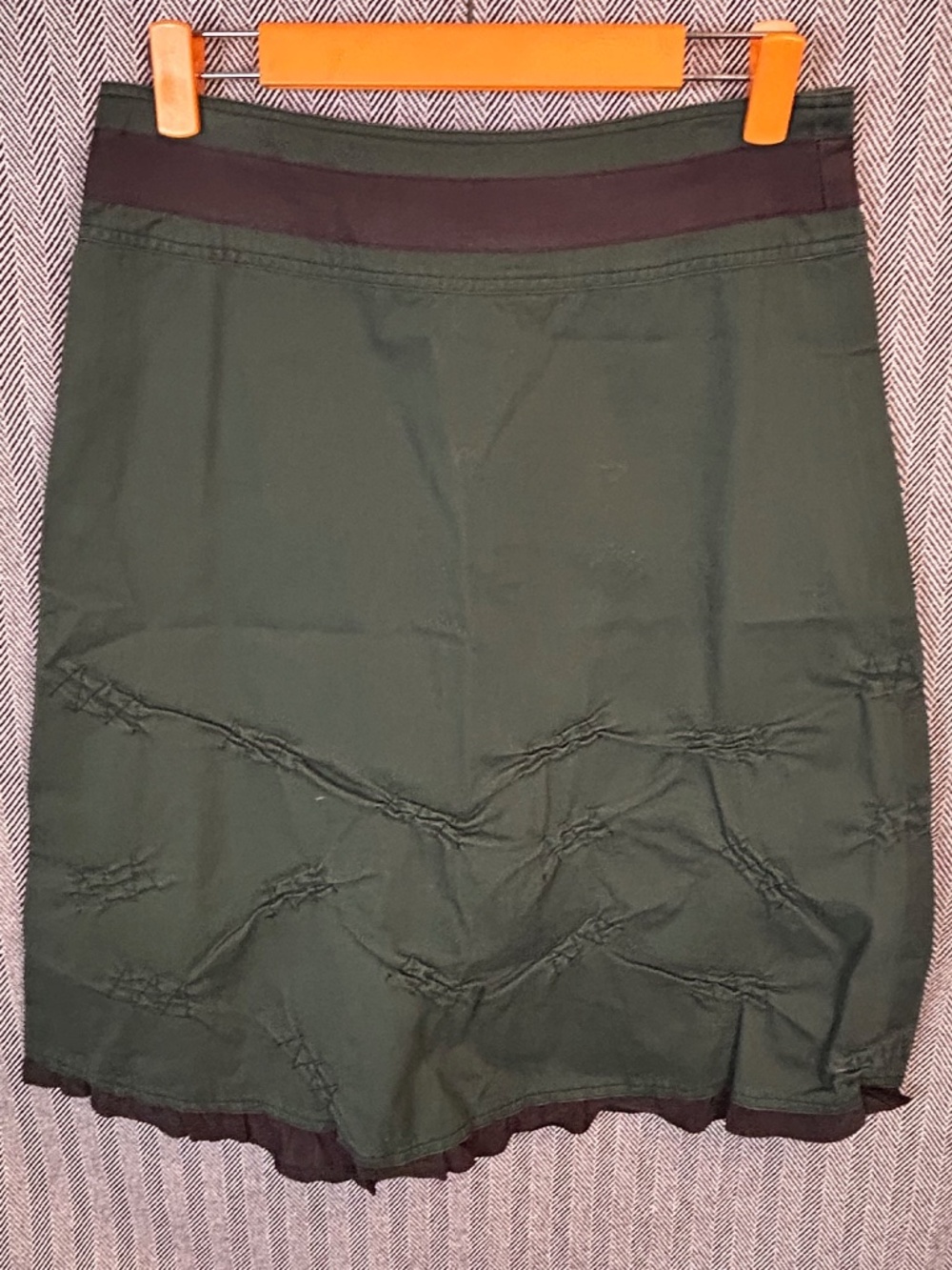 Forest Green Skirt with pinches and Maroon Brown trim
